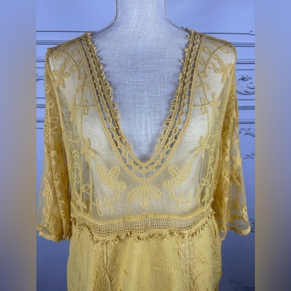 Bohemian Embroidered Floral Lace Sheer Mesh Top Swimsuit Coverup - Picture 7 of 9